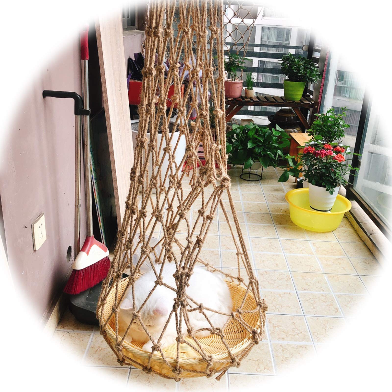 Premium Rope Net Decor - 5x5m Beige Nautical Wall Hanging for Home & Boat | Pet Safety Net, Clothes Drying Rack, Room Partition | Heavy Duty 4mm Customizable Mesh for Indoor/Outdoor Use