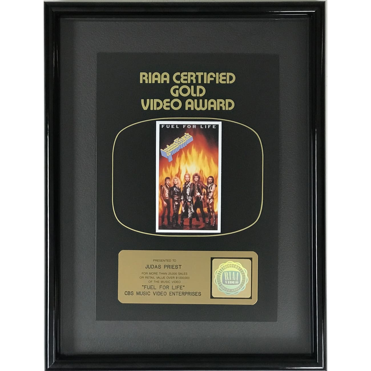 Judas Priest Fuel For Life 1987 RIAA Gold Video Award - Rare Collectible for Music Fans & Metal Memorabilia Collectors - Perfect for Display in Music Rooms, Man Caves & Rock Collections
