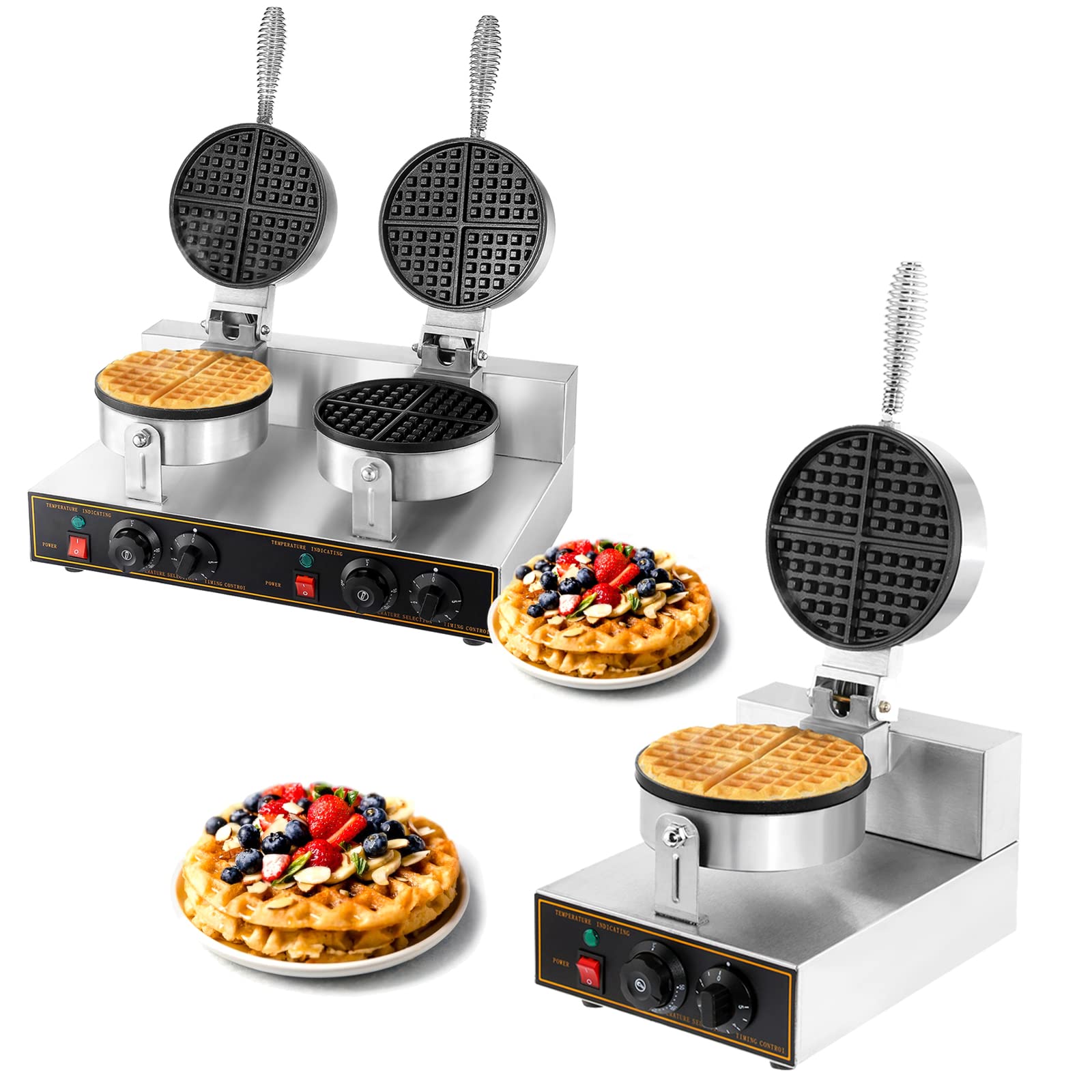 Dyna-Living Double & Single Head Electric Waffle Maker Iron - Commercial Waffle Cone Machine for Bakeries, Restaurants, Snack Bars - Perfect for Breakfast, Desserts, and Ice Cream Shops