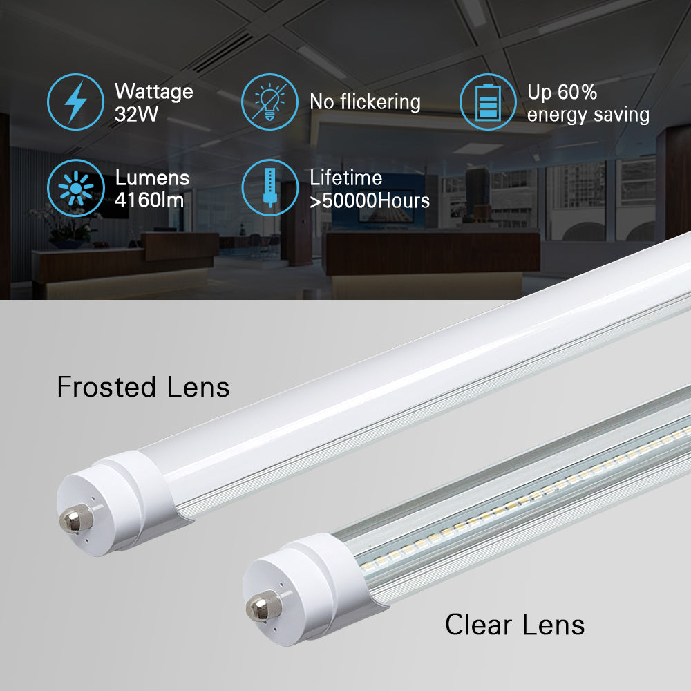 Konlite T8 8ft Ballast Bypass LED Tube Light - 32W, 4160 Lumens, 5000K Daylight, 120-277V, FA8 Base (60W Equivalent) - Pack of 10 - Ideal for Commercial Lighting, Warehouses, and Office Spaces