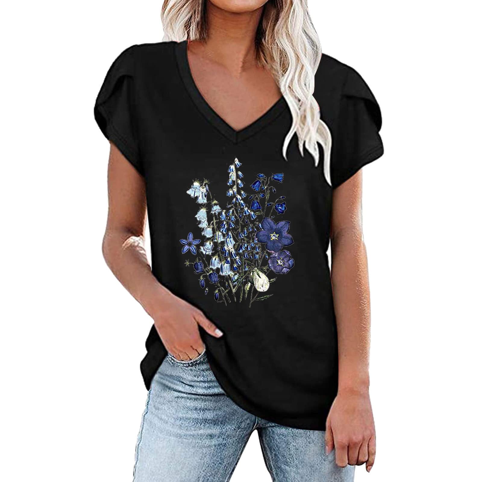 Women's Casual V-Neck Graphic Tee - Short Sleeve Printed T-Shirt, Loose Fit Summer Tops | Trendy Streetwear & Everyday Comfort