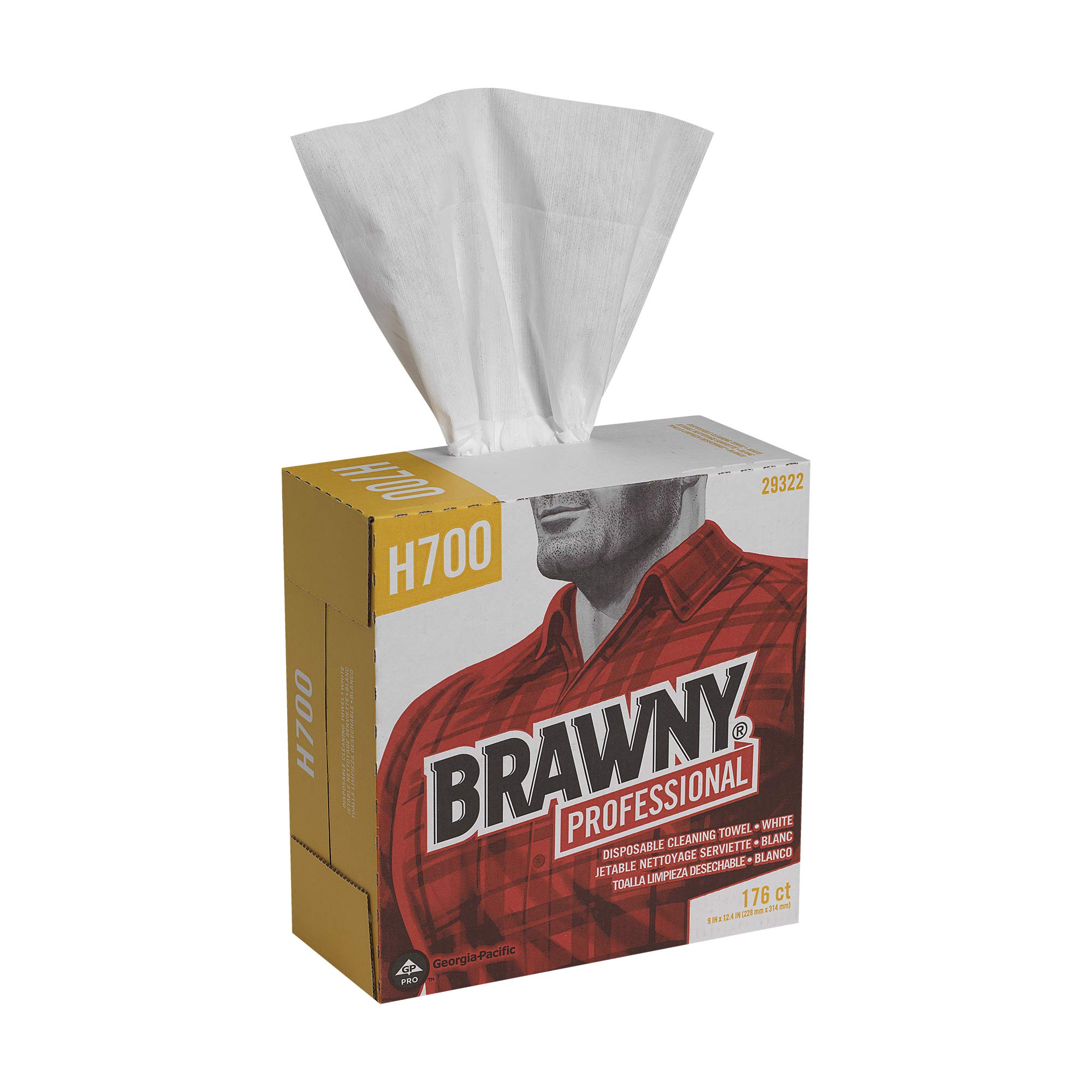 Georgia-Pacific Brawny Professional Heavyweight Disposable Shop Towels - White, 176 Towels per Box (10 Boxes/Case, 1760 Total) - Ideal for Automotive, Industrial & Workshop Cleaning