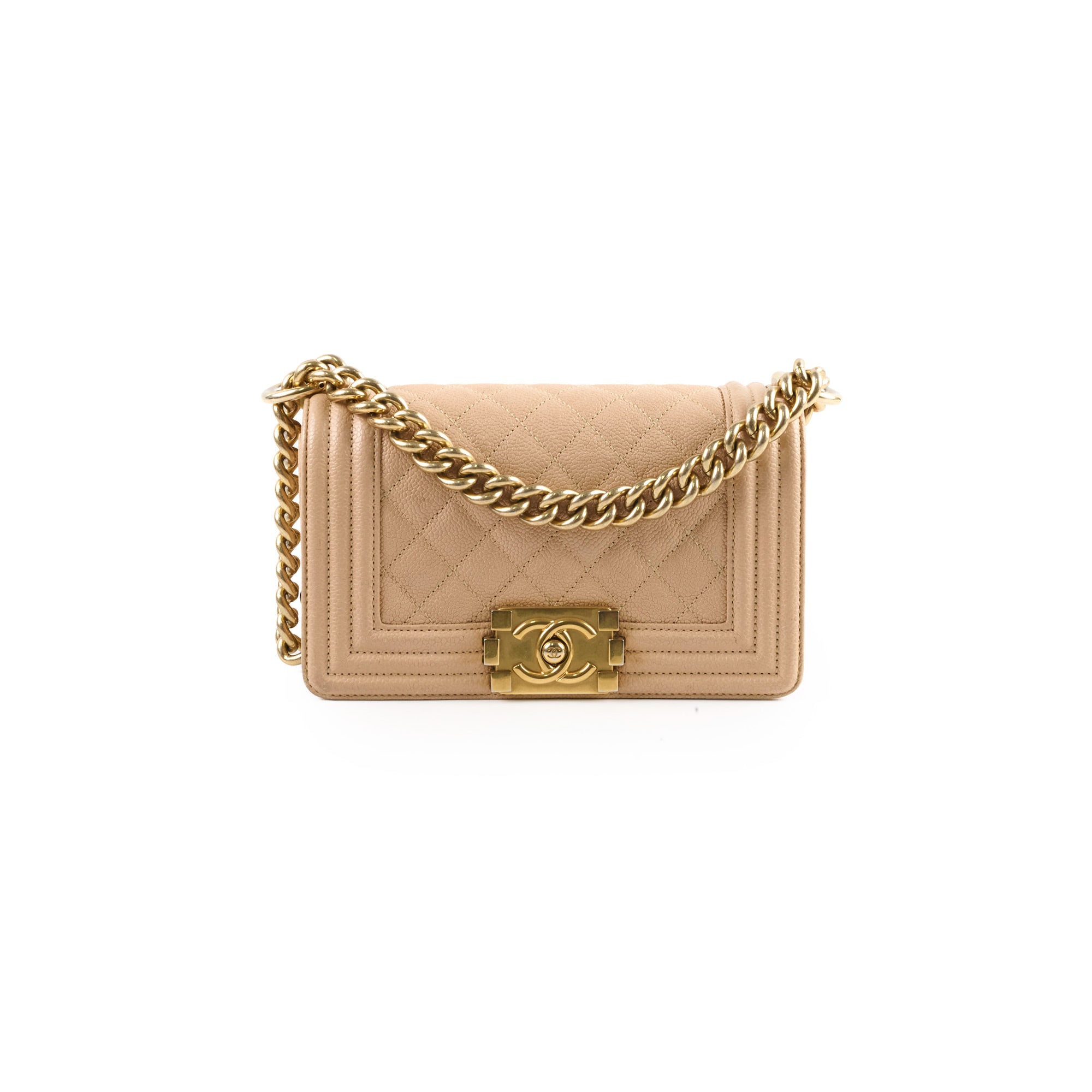 Chanel Small Boy Bag in Caviar Leather Beige - Luxury Designer Handbag for Women, Perfect for Parties & Evening Events