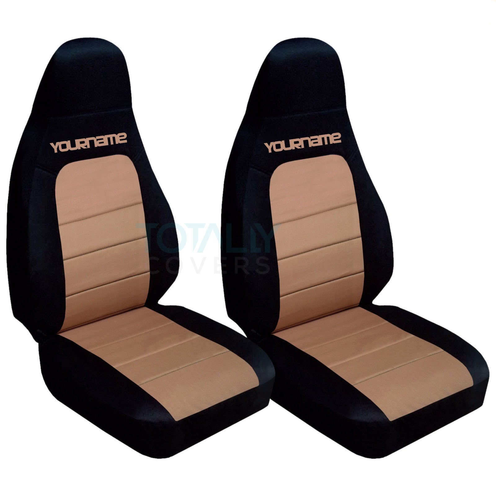 Custom 2-Tone Seat Covers for 2001-2005 Mazda MX-5 Miata - Personalized with Your Name/Text - Black & Tan (21 Color Options) - Perfect for Car Enthusiasts & Road Trips