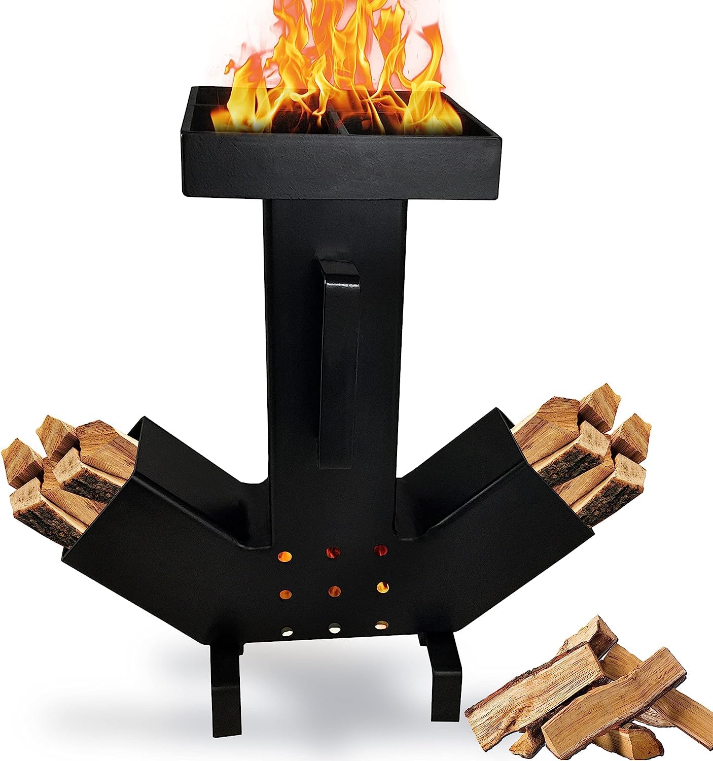 FEBTECH Portable Camping Rocket Stove - Large Dual-Side Fuel Chamber with Self-Feeding Design - Removable Top for Easy Cleaning - Perfect for Outdoor Cooking, Picnics, Camping & Hunting Adventures - Ideal for Backpacking, Emergency Preparedness & Survival Situations