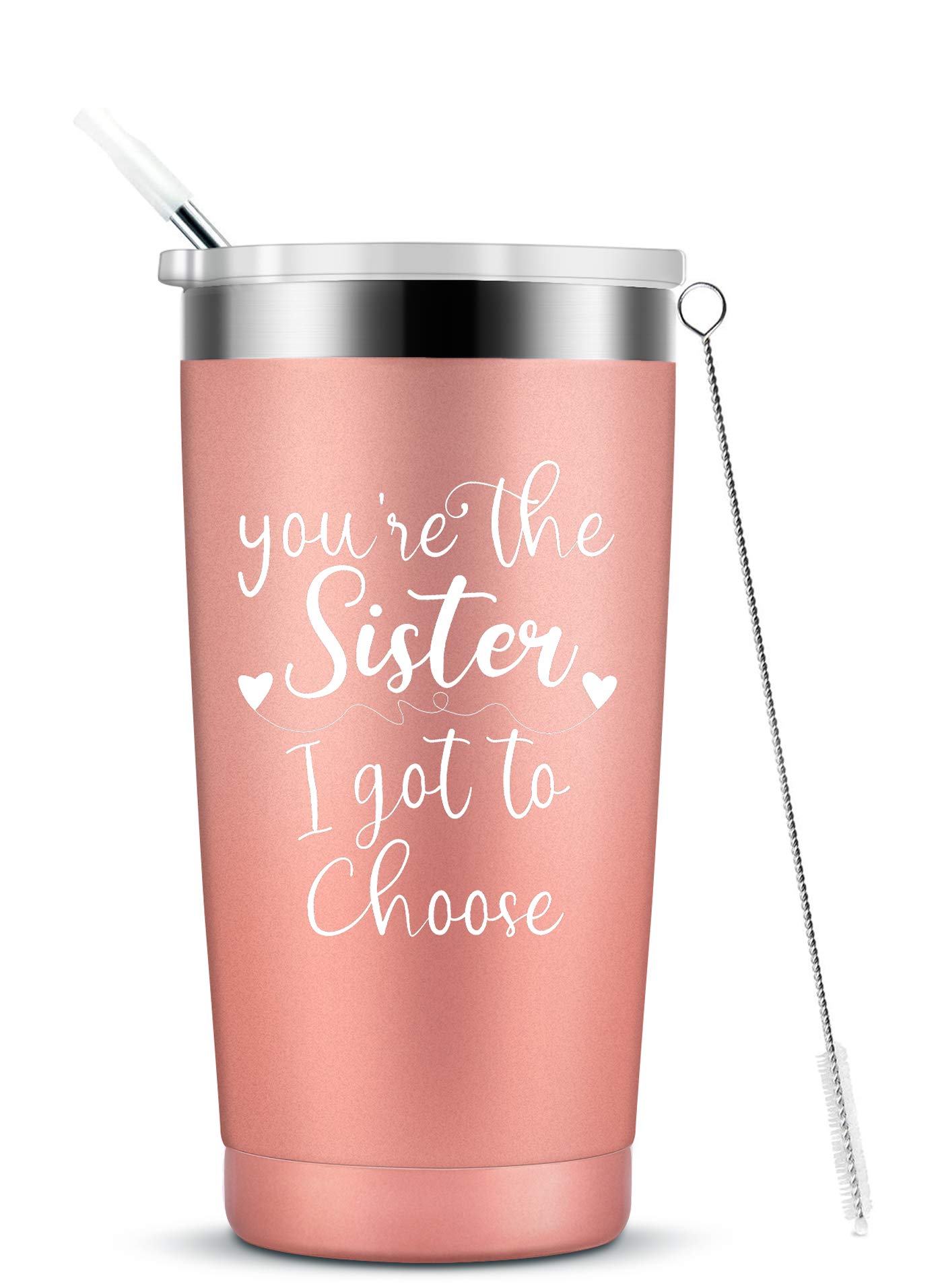 Best Like Sisters Gifts - 20oz Rose Gold Stainless Steel Travel Mug with Straw & Lid | Birthday Gifts for Women, Friendship Gifts for Soul Sisters | Perfect for Coffee, Tea & Cold Drinks On-The-Go