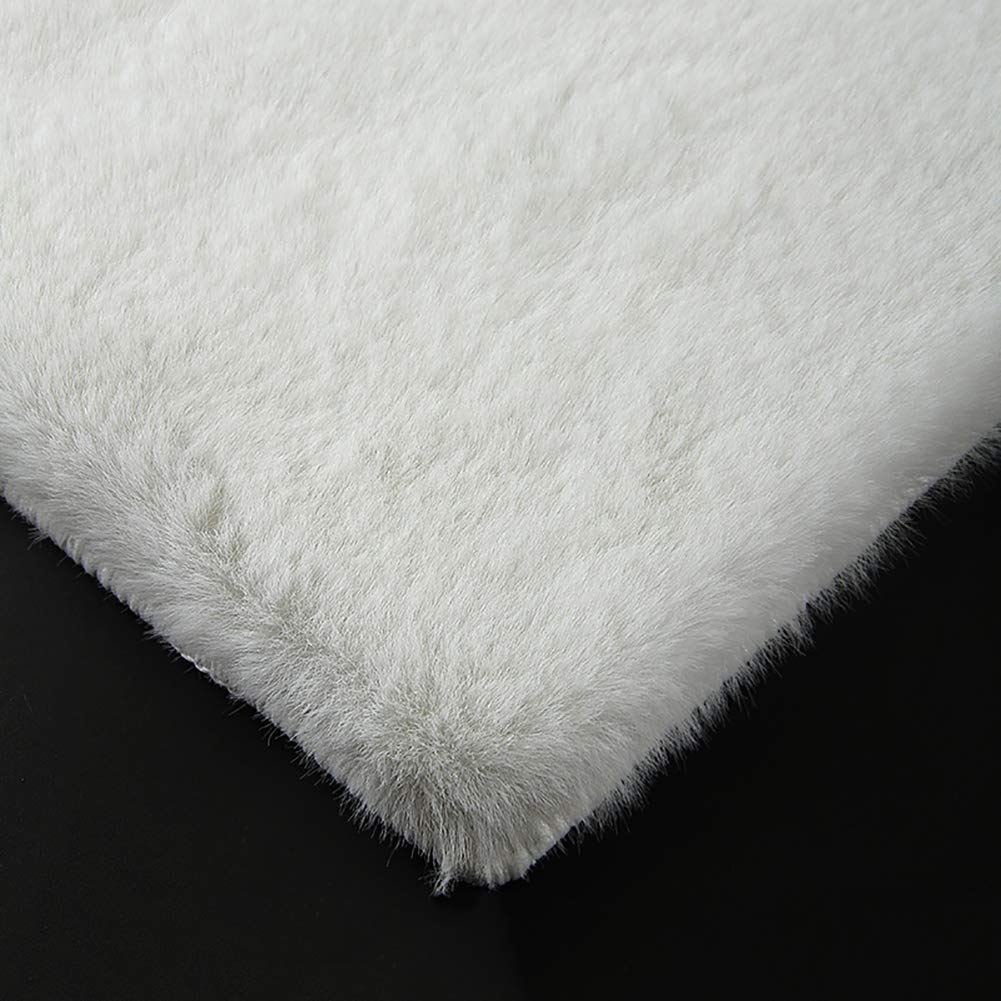 AMENZ Luxury Shaggy Faux Fur Rug - Double Sheepskin Style, Thick Long Hair Soft Lambskin Carpet for Bedroom, Living Room, Sofa & Floor (160×200cm, White) - Perfect for Cozy Home Decor, Winter Warmth & Nursery Comfort