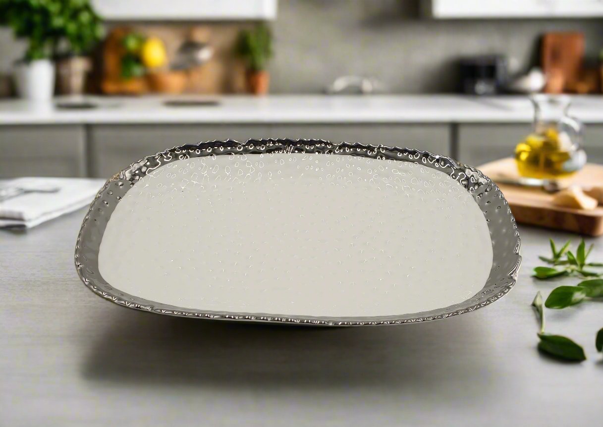 14.5x9.25 Inch Silver Rim Rectangular Plates - Set of 24 - Perfect for Restaurants, Catering & Party Serving