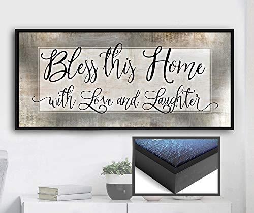 Bless This Home With Love - Religious Wall Decor for Housewarming Gifts, Rustic Home Decoration with Floating Frame (Light Brown, 42x19 Inches) - Perfect for Living Room, Bedroom & Prayer Space