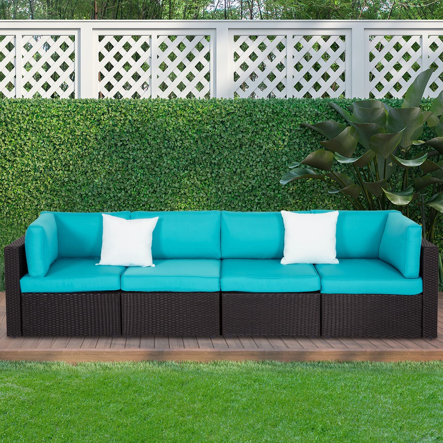 Kinbor 4-Piece Outdoor Patio Sectional Sofa Set - PE Rattan Conversation Set with Washable Cushions for Backyard, Pool, Lawn, Balcony | Perfect for Relaxing, Entertaining & Outdoor Gatherings