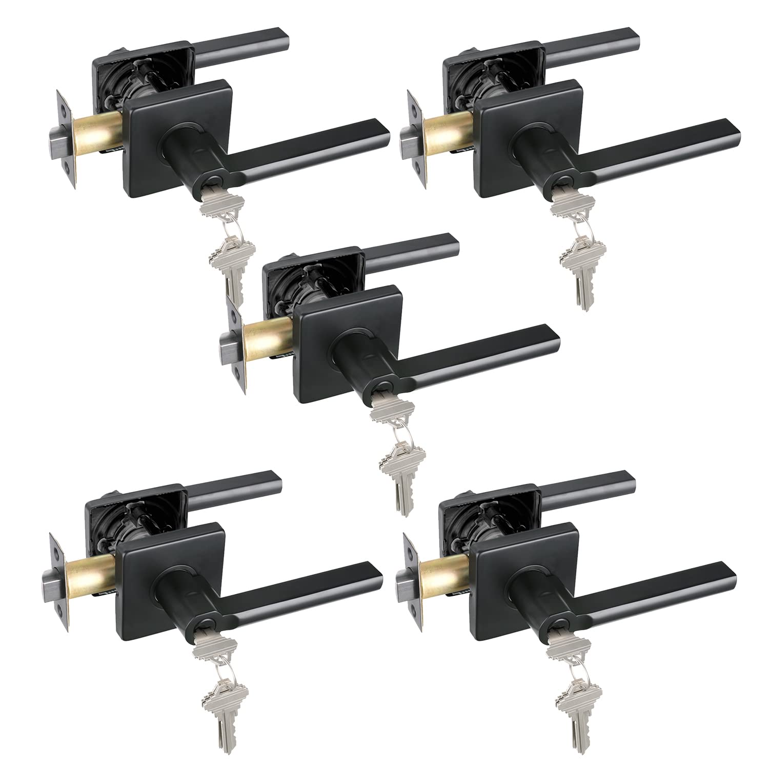 5-Pack Heavy Duty Keyed Lever Lock for Exterior & Office Doors - Matte Black for Home & Office Security