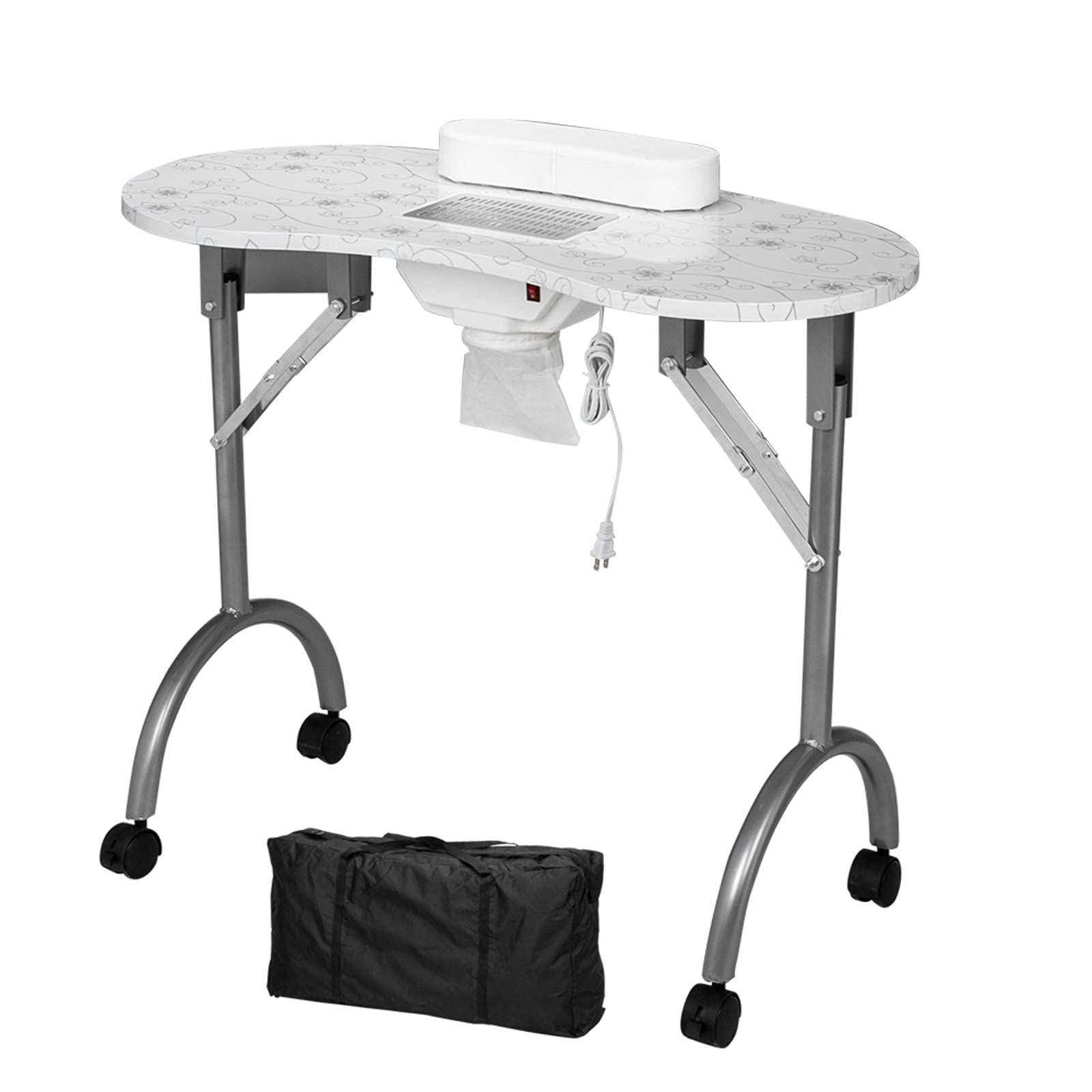 Portable Manicure Table with Dust Collector, Cushion & Fan - White | Professional Nail Spa Salon Equipment for Home & Mobile Use | Perfect for Manicures, Pedicures & Nail Art Services