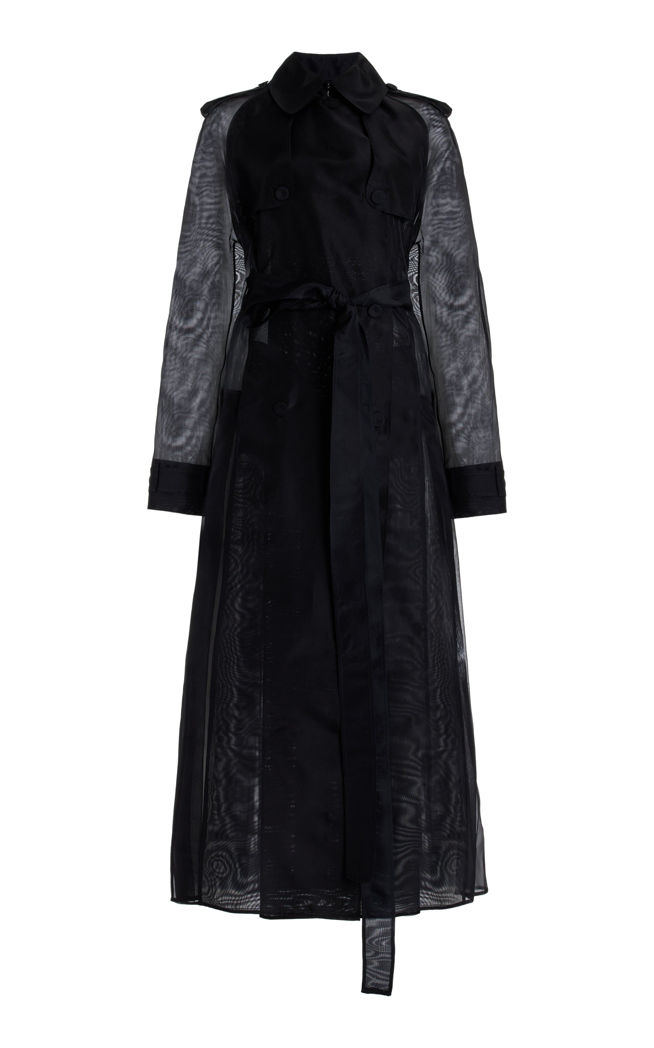 Eithne Black Silk Organza Sheer Trench Coat for Women - Elegant Spring Outerwear for Office & Evening Events