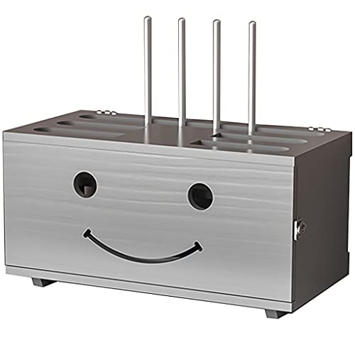 Wall-Mounted Router Storage Box with Power Strip Protector - WiFi Cable Organizer & Floating Shelf (42.5 x 23 x 22cm) - Perfect for Home Office, Living Room & Bedroom Network Setup