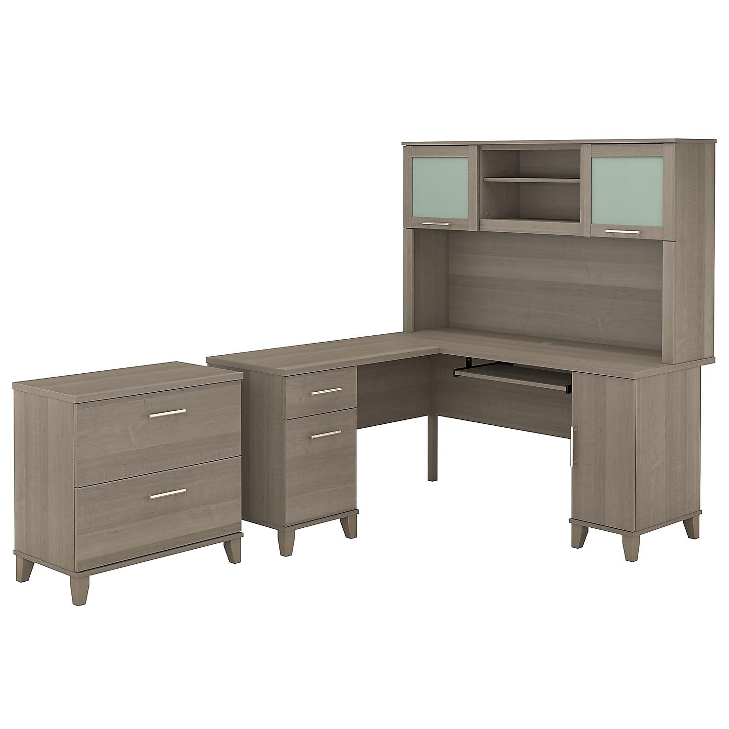 Bush Furniture Somerset L-Shaped Desk with Hutch & Lateral File Cabinet - Home Office Desk for Small Spaces, Workstation with Storage & Organization