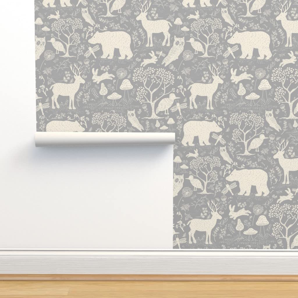 Premium Commercial Grade Wallpaper Samples - Neutral Woodland Animals Design with Birds, Deer, Owls & Trees | Traditional Nursery & Baby Room Decor | Perfect for Home, Office & Commercial Spaces