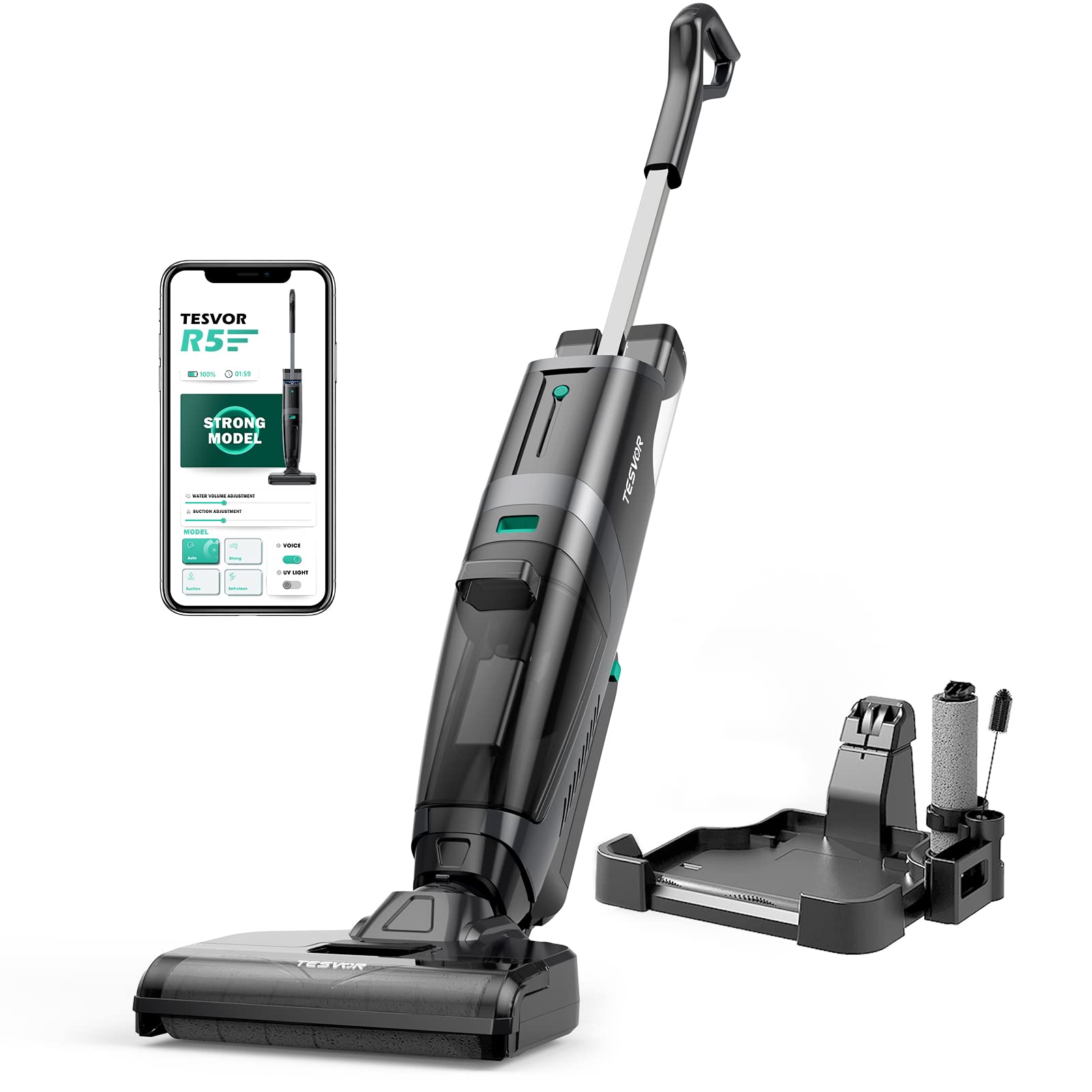 Tesvor R5 Smart Cordless Wet Dry Vacuum Cleaner - Lightweight 2-in-1 Floor Cleaner & Mop with Self-Cleaning & UV Sanitizer for Hardwood, Tile & Carpet - Perfect for Home, Office & Pet Hair Cleaning
