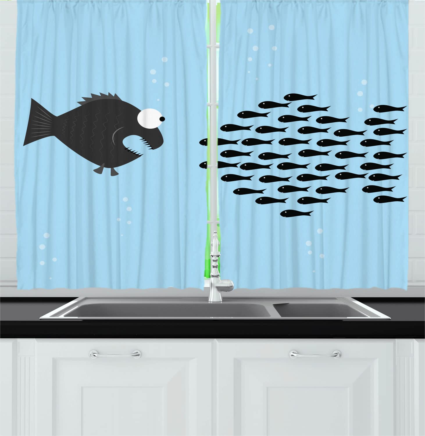 Ambesonne Fish Print Kitchen Curtains - 2 Panels Set, 55
