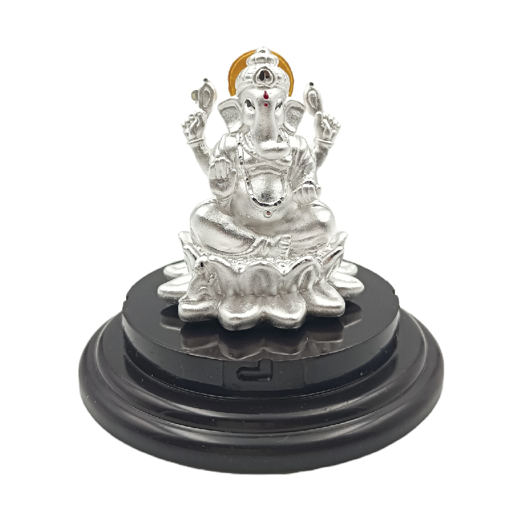 999 Pure Silver Circular Ganesha Pendant with Yellow Headrest - Spiritual Jewelry for Meditation, Yoga & Home Decor