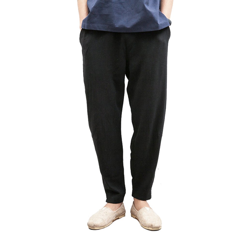 Gihuo Men's Casual Linen Harem Pants - Loose Fit Comfortable Lounge Pants for Yoga, Meditation & Summer Travel