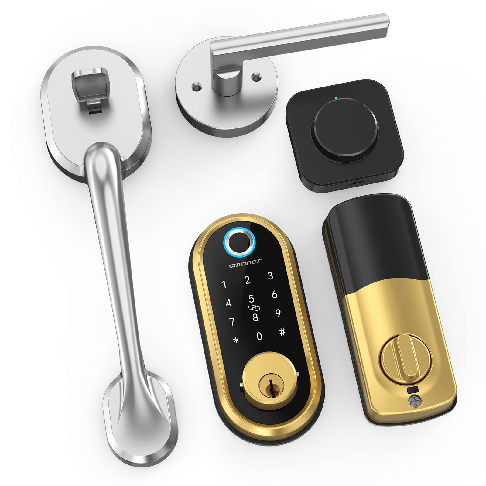 SMONET Smart Lock - Keyless Entry Fingerprint Door Lock with Biometric Deadbolt, Keypad & App Control for Front Door | Bluetooth Enabled, Includes Handle & Hub | Ideal for Home Security & Smart Home Integration