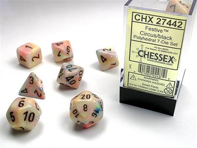 Festive® 7-Piece Polyhedral Dice Set for D&D, RPG & Board Games - Black Circus Theme - Perfect for Tabletop Gaming, Collectors & Gift Giving