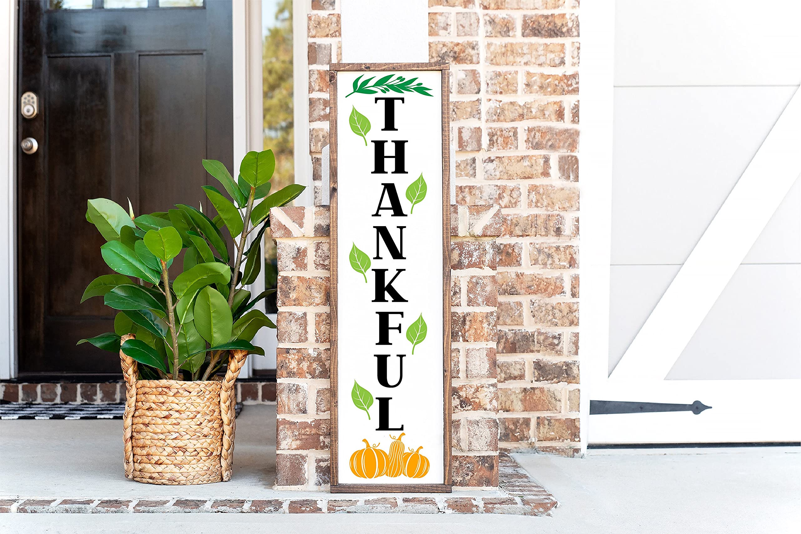 Grateful Thanksgiving Wood Sign - 4x16 Inch Farmhouse Welcome Decor with Inspirational Quotes | Fall Porch, Entryway & Pumpkin Decor | Perfect for Autumn Home, Thanksgiving Party & Seasonal Display