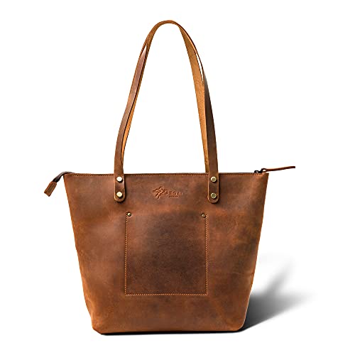 Premium Personalized 100% Genuine Leather Tote Bag for Women - Handmade Designer Shoulder Bag with Zipper & Organizer Compartments | Perfect Gift for Mother's Day, Work Commute & Travel | Lasalle Mini in Mahogany Brown