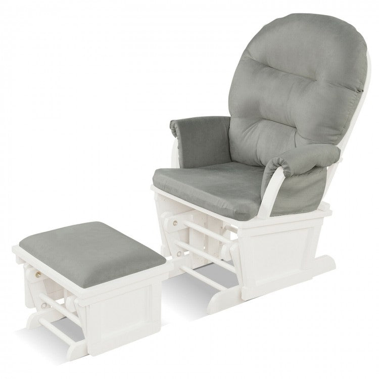 Gray Wooden Baby Glider and Ottoman Set with Padded Armrests - Comfortable Nursing Chair for Nursery, Breastfeeding & Relaxing - Perfect for Baby Rooms, Nurseries and Parenting Gifts
