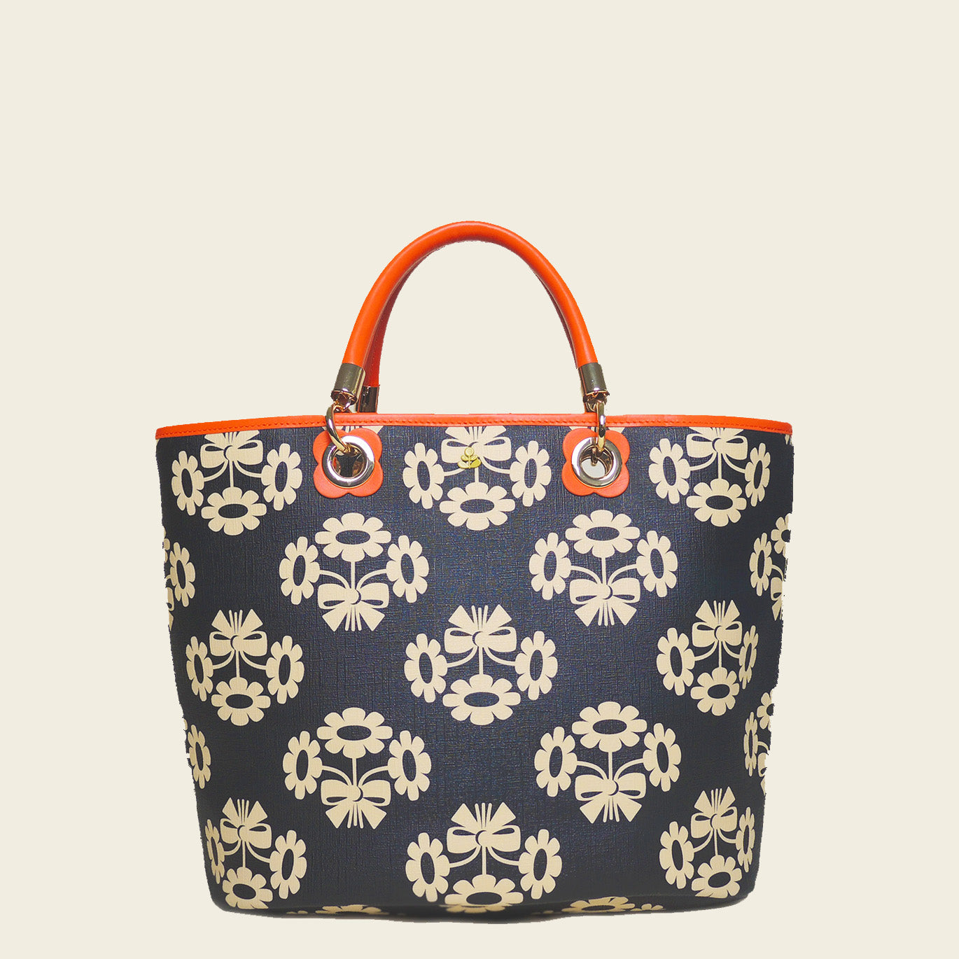 Stylish Smile Tote Bag with Posey Flower Print in Midnight Black - Perfect for Work, Shopping & Beach Outings