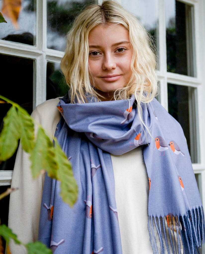 Silky Robin Print Scarf - Lightweight Floral Fashion Accessory for Women, Spring & Fall Style, Perfect for Office, Travel and Gift Giving