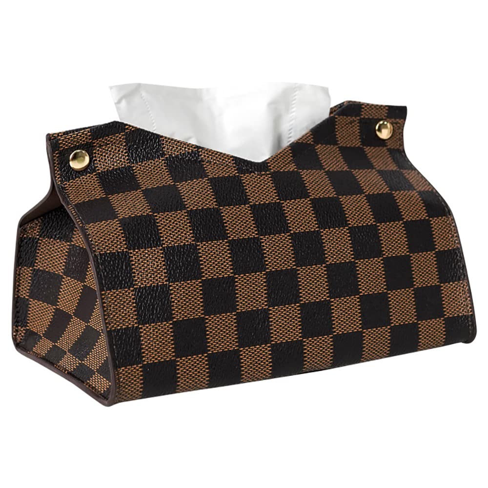 Waterproof Brown Rectangular Tissue Box Cover - Foldable Napkin Holder for Facial Tissues | Home, Office, Car & Restaurant Use | Durable Paper Dispenser Container