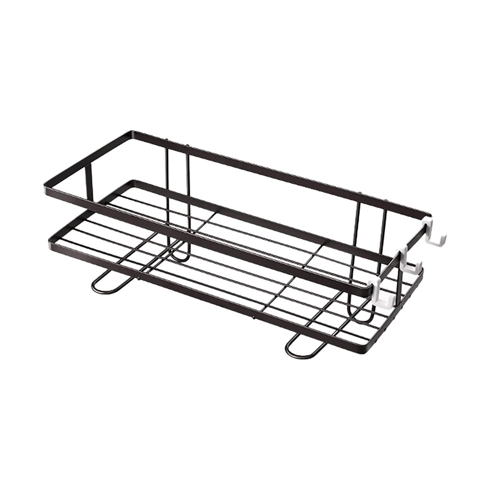 Black Mesh Over The Toilet Storage Shelf with Hooks - No Drill No Screw Bathroom Organizer Rack for Small Spaces | Compact Space-Saving Design | Perfect for Bathroom, Laundry Room & Closet Organization
