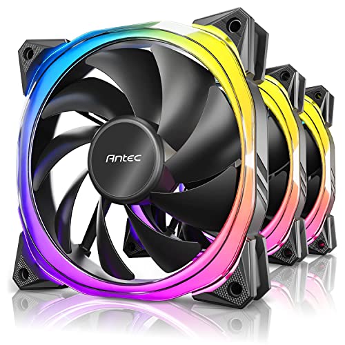 Antec RGB PC Cooling Fans 120mm - 3 Pack with 5V-3PIN Addressable RGB, Controller & Motherboard Sync - Black Fusion Series for Gaming PC Builds, Case Cooling & Custom RGB Lighting Setups