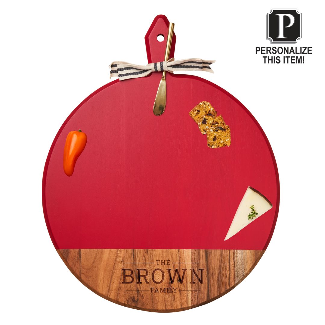 Personalized Acacia Heirloom Round Wooden Serving Board with Handle - 20