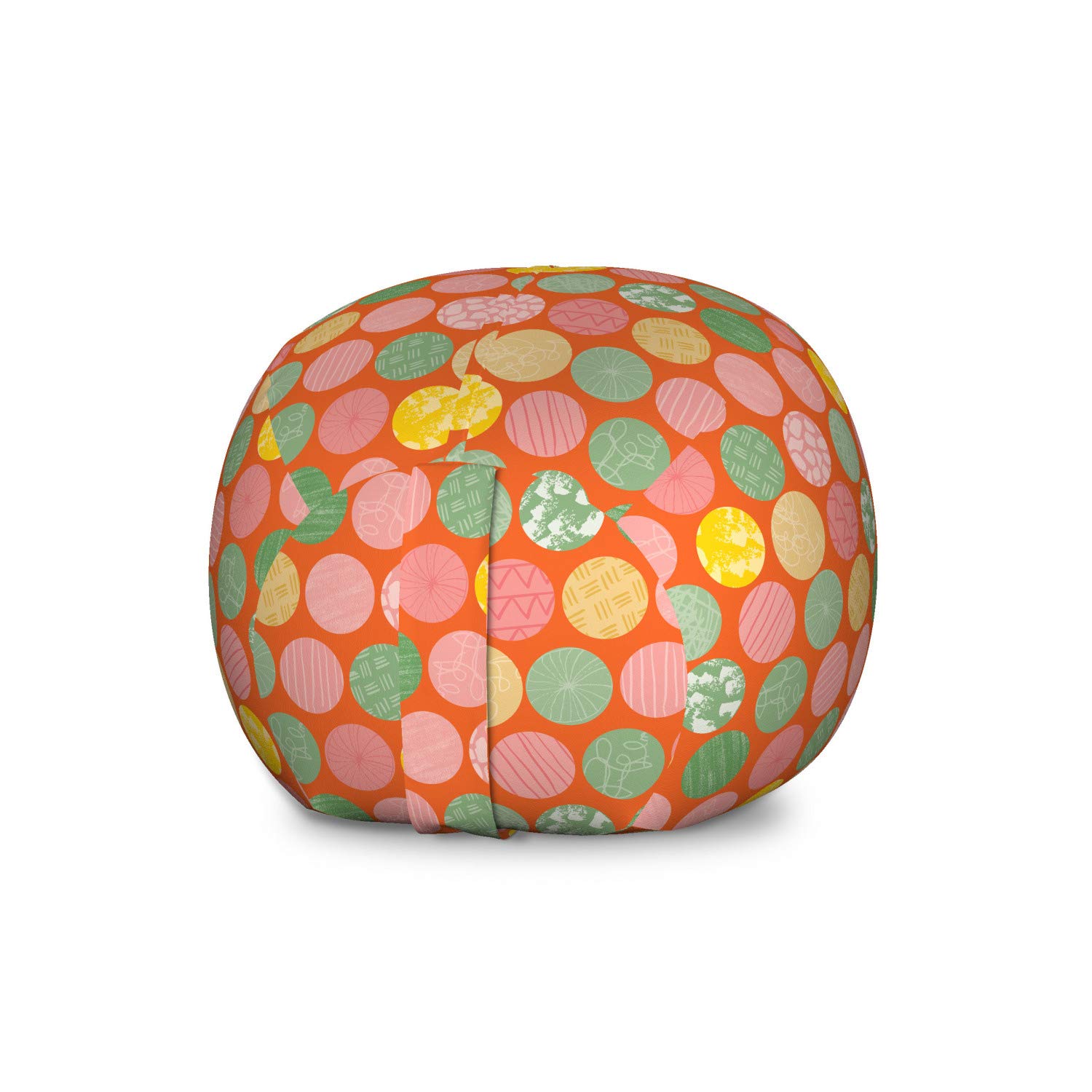 Ambesonne Modern Toy Storage Bag Chair - Large Washable Stuffed Animal Organizer with Doodle Style Circles, Zigzags & Paint Blots in Vermilion Reseda Green - Perfect for Kids' Room, Playroom & Nursery Organization