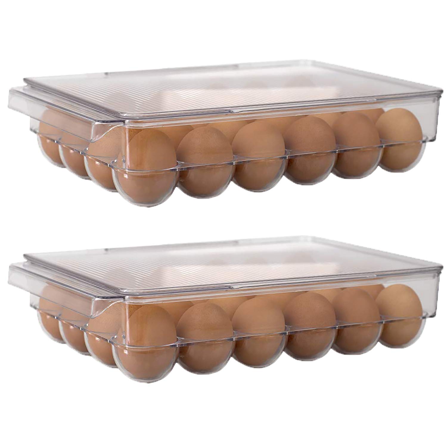 Stackable Egg Holder for Refrigerator - Clear Plastic 24 Egg Storage Container (Set of 2) - Perfect for Organizing Eggs in Fridge, Kitchen Pantry, or Farm Fresh Egg Storage