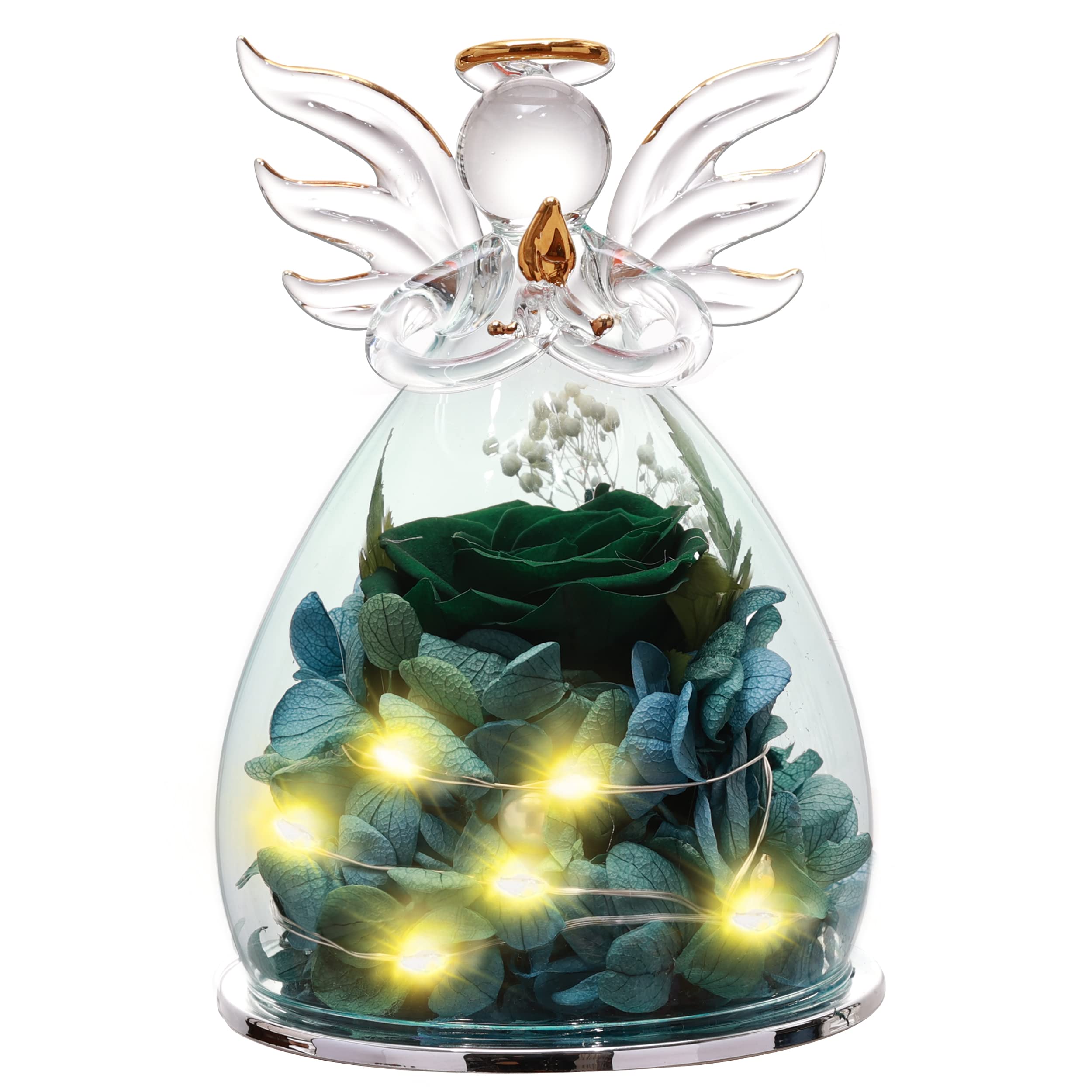 ANLUNOB Preserved Roses in Glass Dome - Eternal Real Touch Flowers for Birthday, Wedding, Anniversary Gifts for Women | Romantic Home Decor & Table Centerpiece