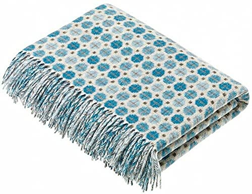 Premium Soft Pure Lambswool Throw Blanket - Aqua Blue Cozy Wool Blanket for Sofa, Bed & Travel | Moons Bronte Milan Collection