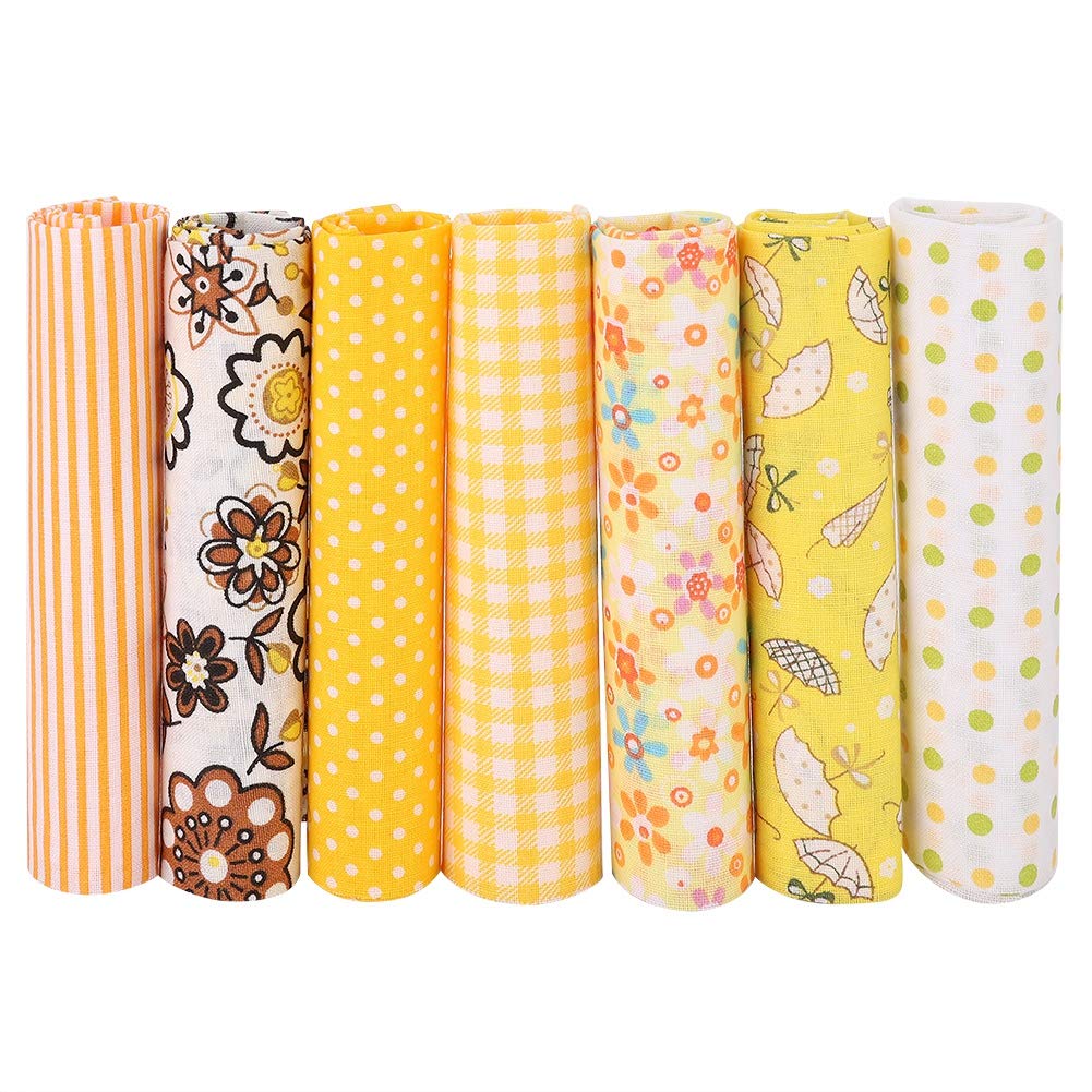 CHICIRIS Yellow 7-Piece Set 100% Cotton Printed Batik Fabric for DIY Sewing Projects - Perfect for Wallets, Cushion Covers, Quilting & Home Decor (25x25cm)