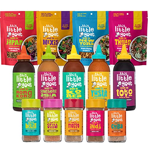 This Little Goat Ultimate Sauce, Spice & Crunch Collection (14-Piece Set) - Premium Marinades, Rubs & Seasonings for BBQ, Chicken, Meat & Fish - Top Chef Stephanie Izard - Perfect for Grilling, Cooking & Gourmet Gifts