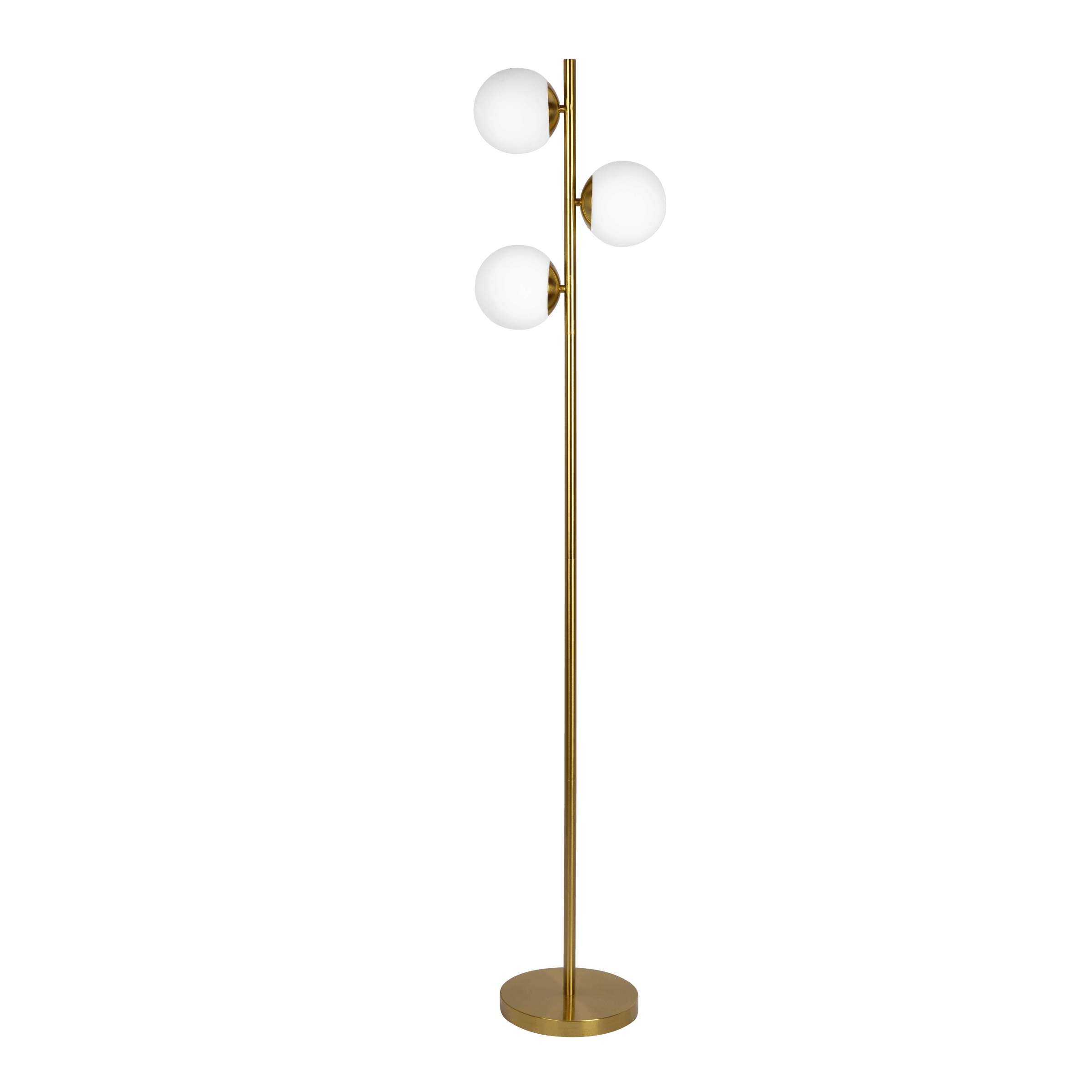 Brilliance Modern Gold Brush Floor Lamp with Opal Glass Shades & Round Metal Base - Elegant Lighting for Living Room, Bedroom, or Office Decor