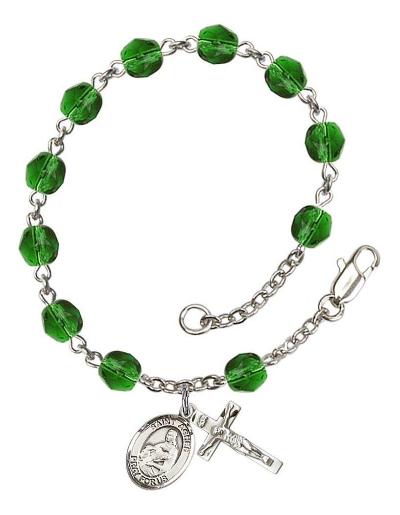 May Birthstone Bead Rosary Bracelet with St. Agnes of Rome Charm - 7.5 Inch Catholic Jewelry for Prayer & Protection - Perfect for Baptism, First Communion & Spiritual Gifts
