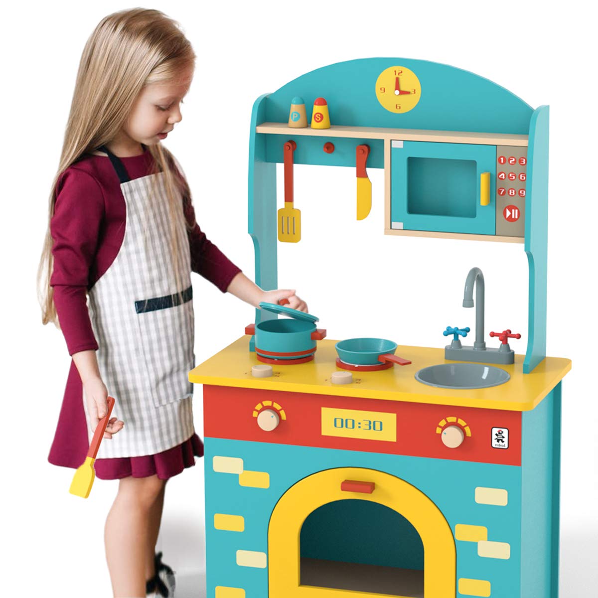 MyLohas Wooden Play Kitchen Set for Kids & Toddlers - Pretend Cooking Toy with Realistic Features - Perfect Christmas & Birthday Gift for Boys & Girls (Blue) - Ideal for Imaginative Play, Role Playing & Early Learning at Home or Preschool