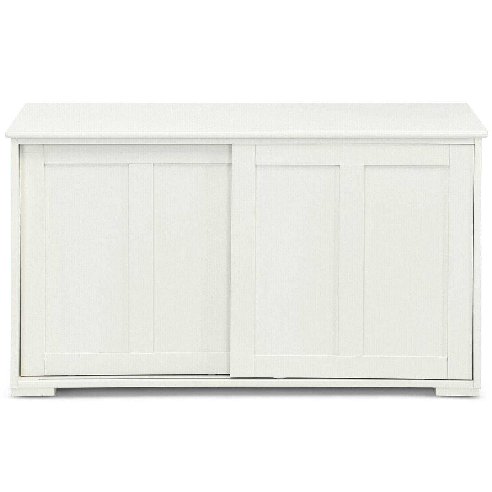 White Wood Sliding Door Kitchen Storage Cabinet - Pantry Organizer, Buffet Sideboard, Cupboard for Dining Room & Kitchen | Perfect for Small Spaces, Apartment Living & Home Organization