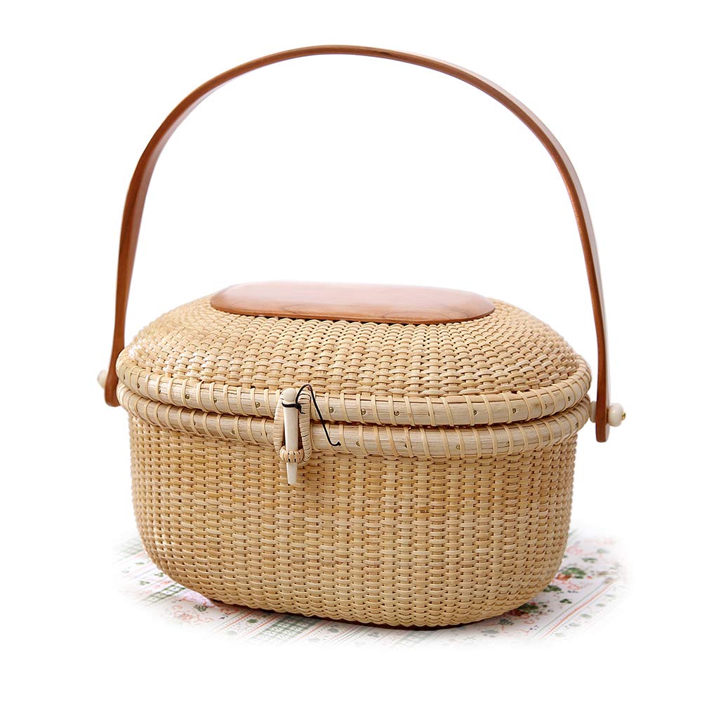 TengTian Nantucket Woven Cane Oval Clutch Purse - Elegant Brocade Lined Beach Bag for Women | Perfect for Evening Parties, Weddings & Summer Vacations