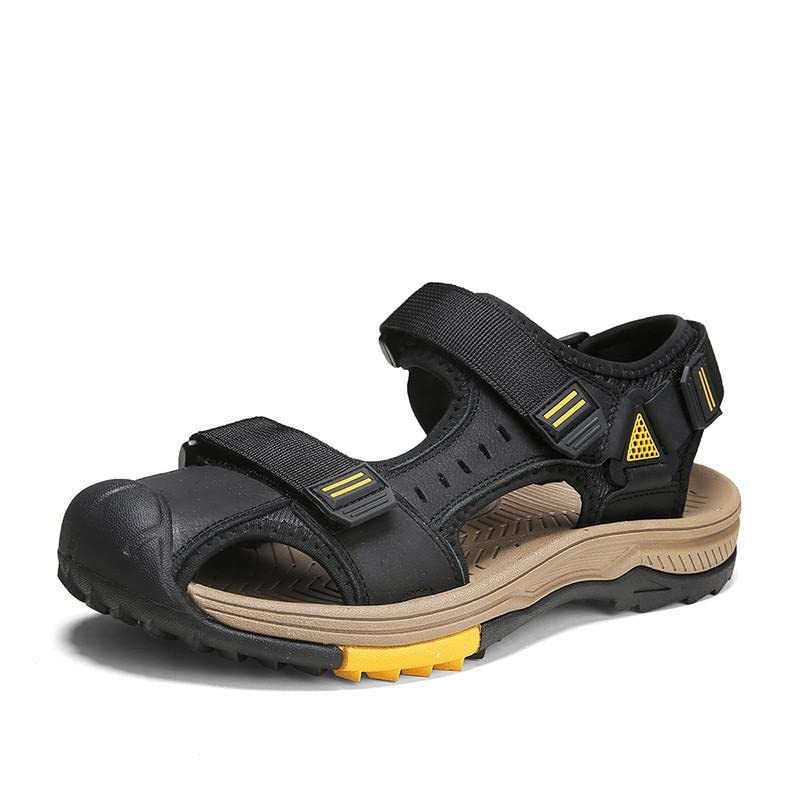 FXDN Men's Summer Beach Sandals - Breathable Water Shoes for Outdoor, Trekking & Hiking - Genuine Leather Toe Post Sandals in Large Sizes - Perfect for Beach Vacations, Poolside & Water Sports