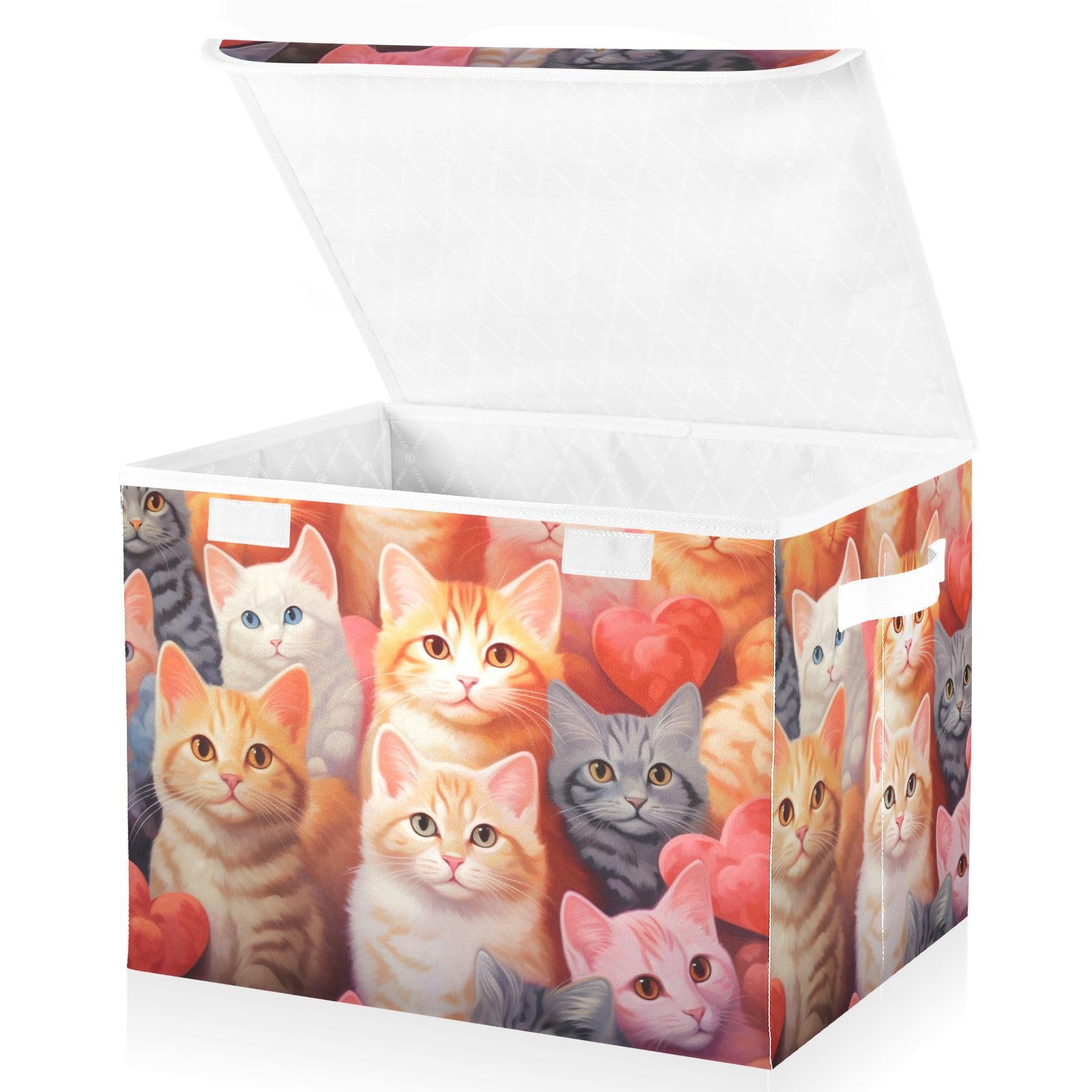 Collapsible Storage Bins with Lids - Flower Cat Pattern Organizer for Clothes & Home