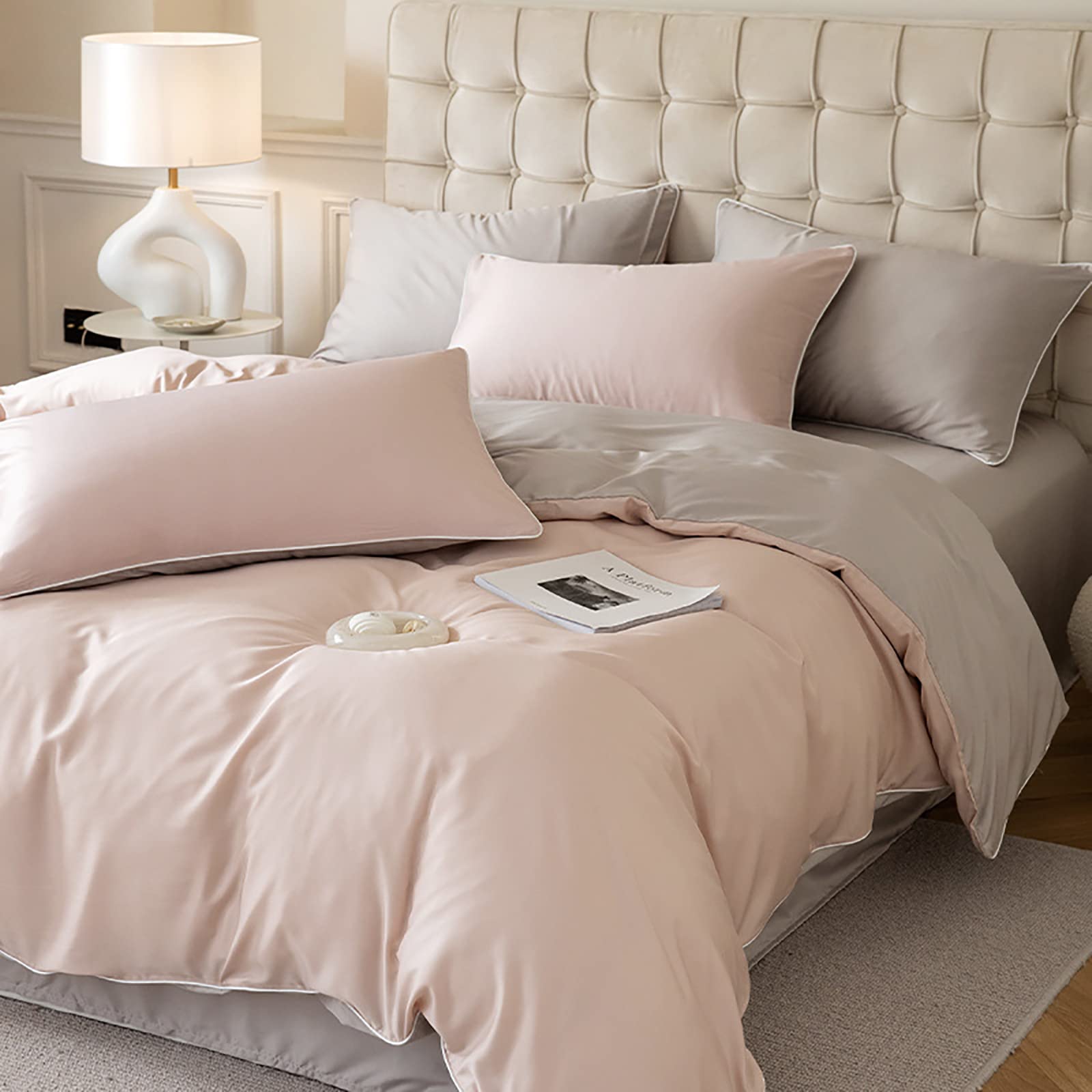 Premium Tencel Duvet Cover Set - Silky Soft, Cooling & Breathable - Easy Care Queen/King Size Bedding - Perfect for Master Bedroom & Guest Room - Summer Comfort (Pink, 2 Double) - Ideal for Hot Sleepers & Luxury Home Decor