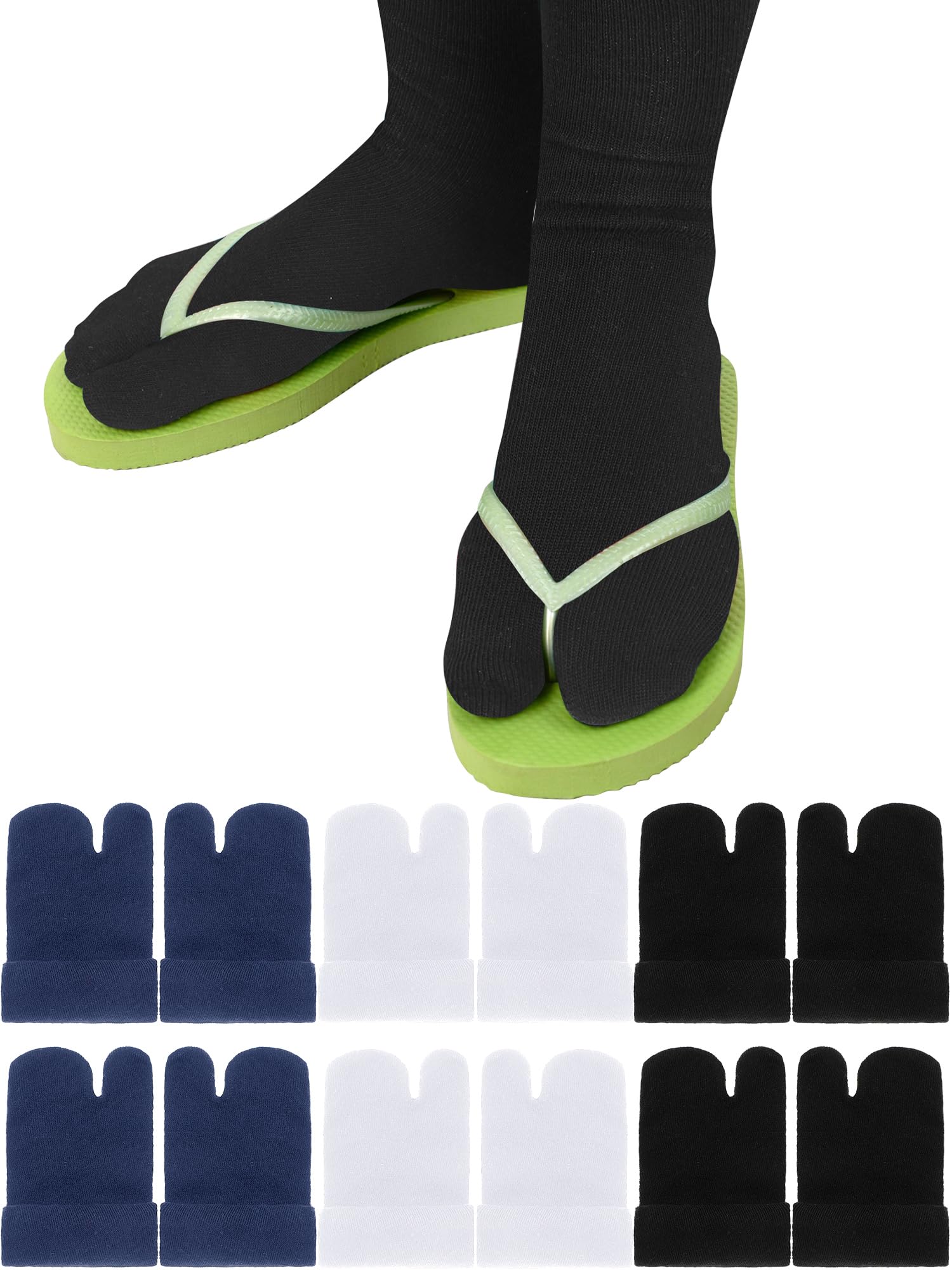 Geyoga 6 Pairs Flip Flop Socks - Split Toe Tabi Socks for Men & Women - Soft Elastic Cotton Socks for Yoga, Pilates, Massage & Home Relaxation